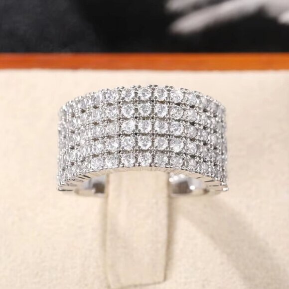 NEW 18k White Gold Pave Diamond Ring Band Wide Ring - Picture 1 of 7